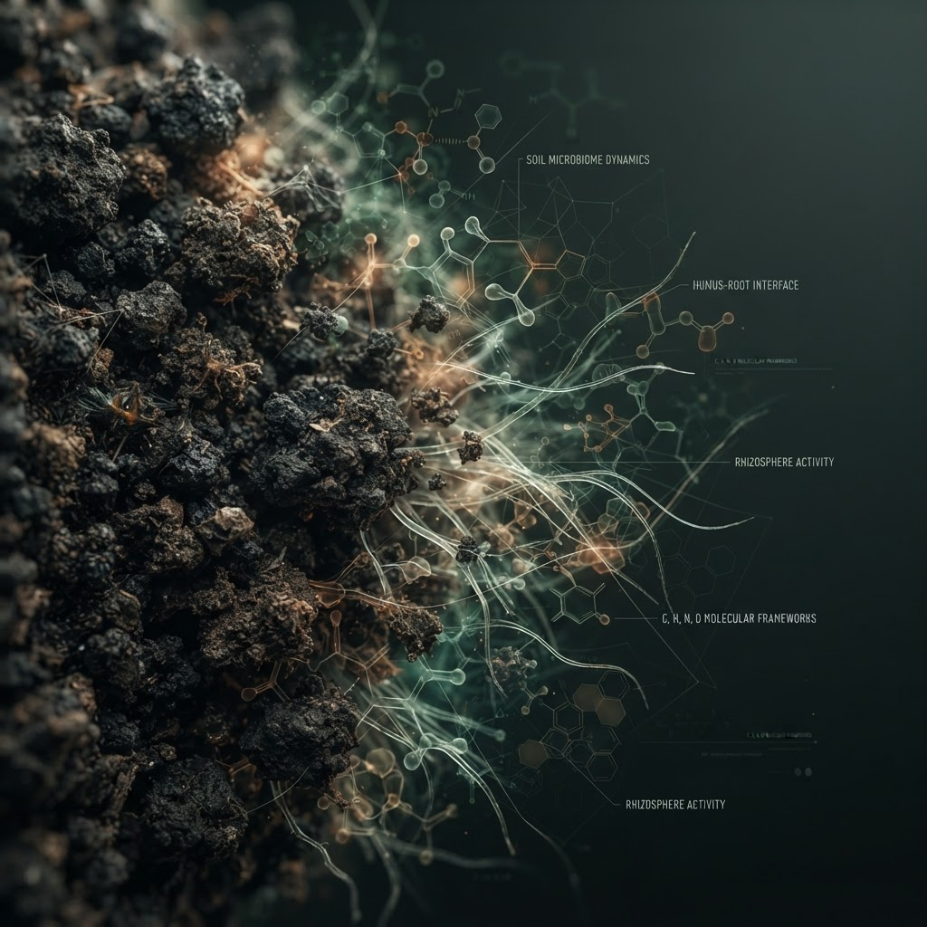Illustrative diagram of humic substances at the soil-root interface